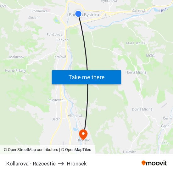 Kollárova - Rázcestie to Hronsek map