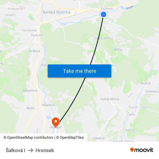 Šalková I to Hronsek map