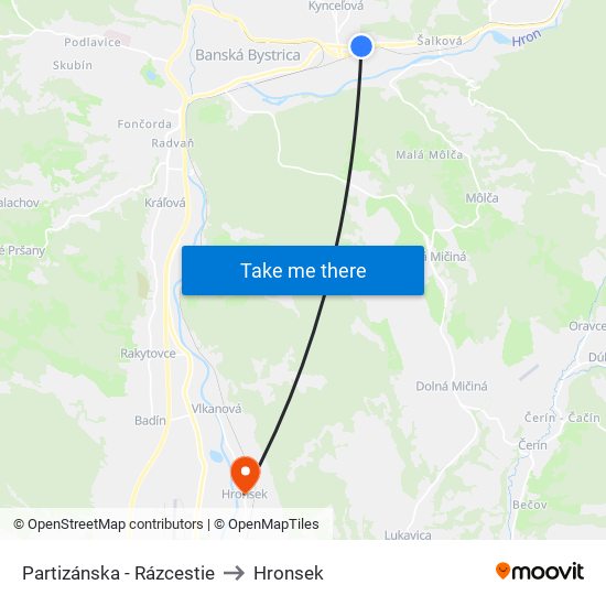 Partizánska - Rázcestie to Hronsek map