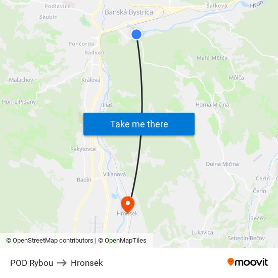 POD Rybou to Hronsek map