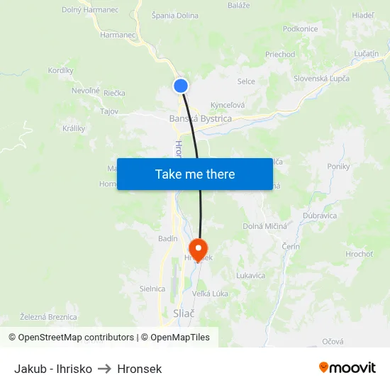 Jakub - Ihrisko to Hronsek map