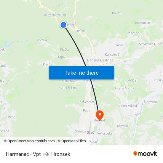 Harmanec - Vpt to Hronsek map