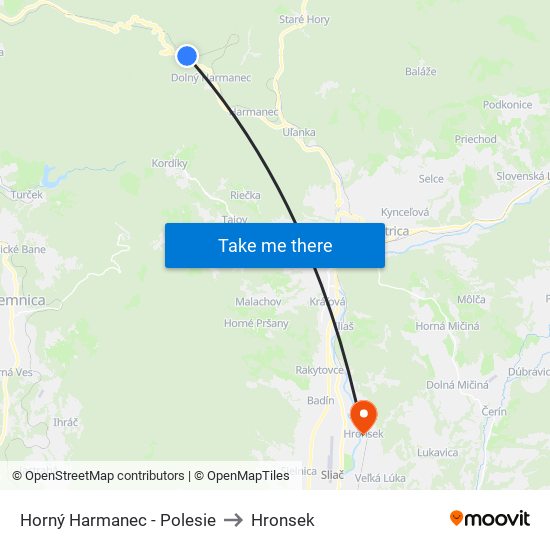 Horný Harmanec - Polesie to Hronsek map