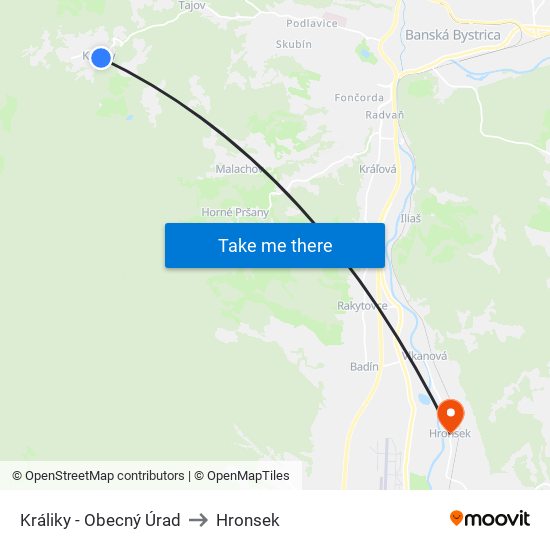 Králiky - Obecný Úrad to Hronsek map