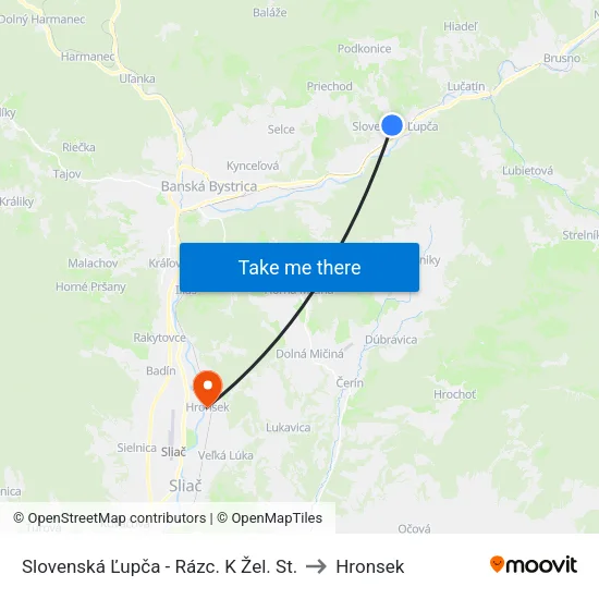 Slovenská Ľupča - Rázc. K Žel. St. to Hronsek map