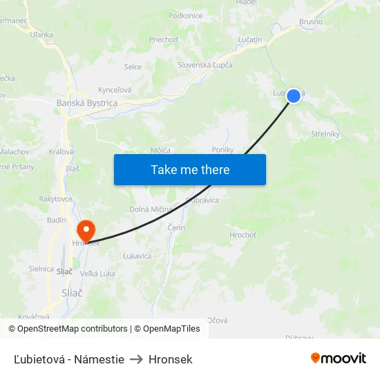 Ľubietová - Námestie to Hronsek map