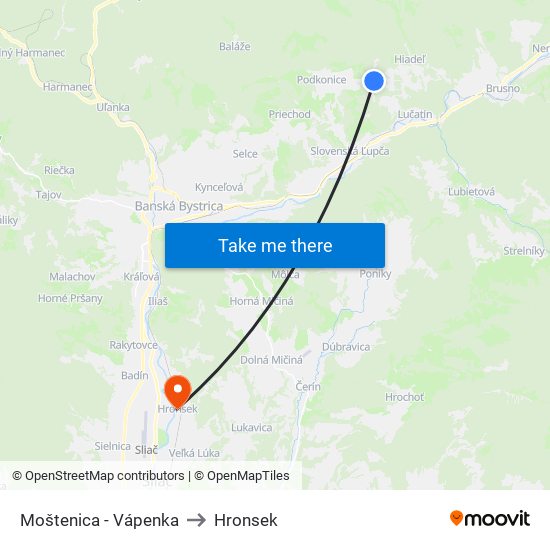 Moštenica - Vápenka to Hronsek map