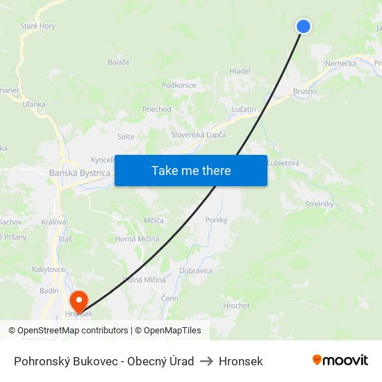 Pohronský Bukovec - Obecný Úrad to Hronsek map