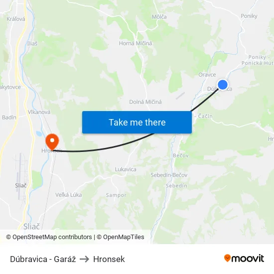 Dúbravica - Garáž to Hronsek map