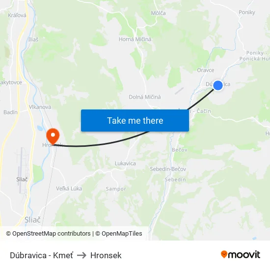 Dúbravica - Kmeť to Hronsek map