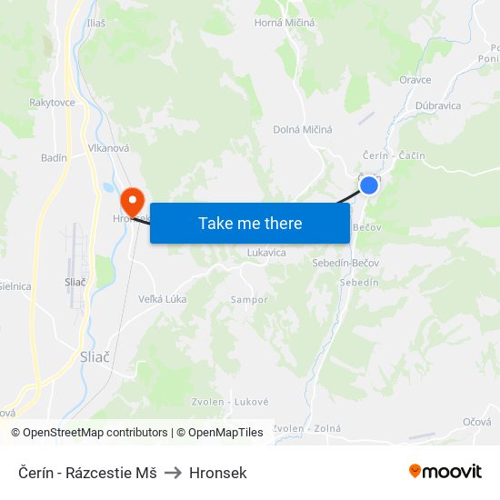 Čerín - Rázcestie Mš to Hronsek map