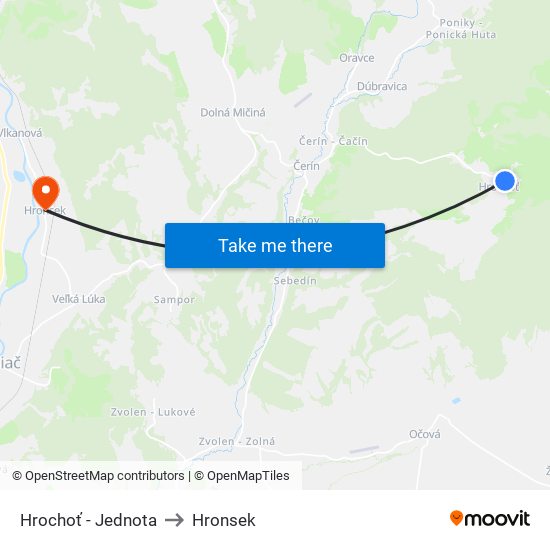 Hrochoť - Jednota to Hronsek map