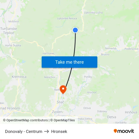 Donovaly - Centrum to Hronsek map