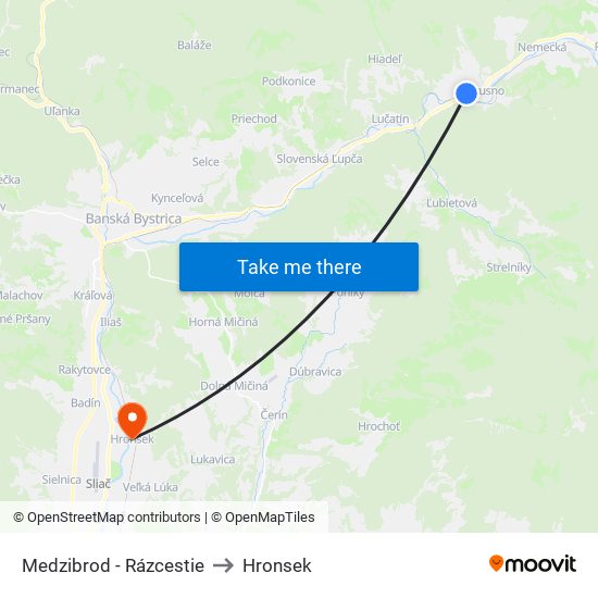 Medzibrod - Rázcestie to Hronsek map