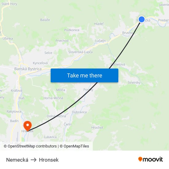 Nemecká to Hronsek map