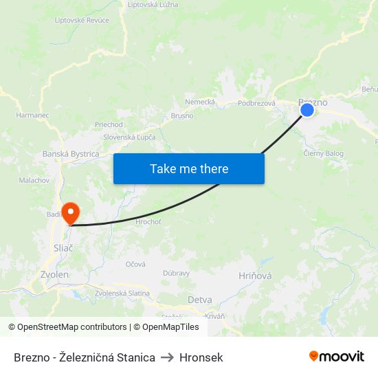 Brezno - Železničná Stanica to Hronsek map