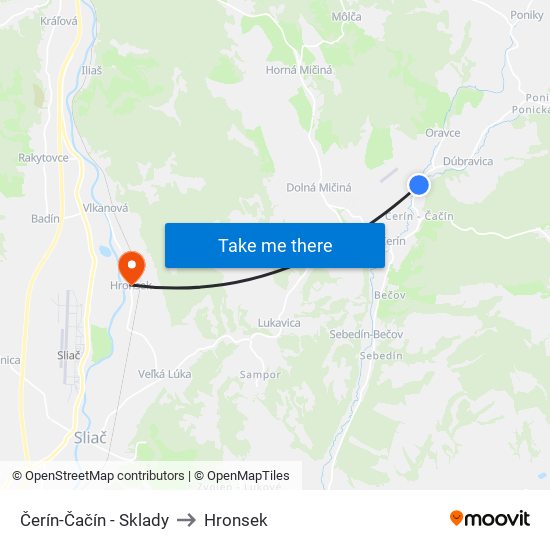 Čerín-Čačín - Sklady to Hronsek map