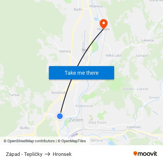 Západ - Tepličky to Hronsek map