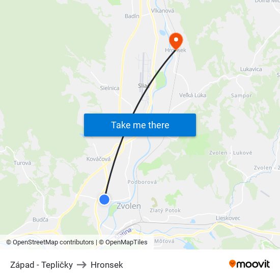 Západ - Tepličky to Hronsek map