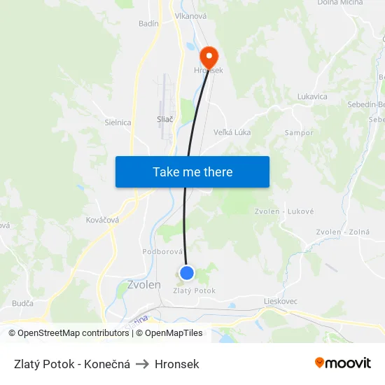 Zlatý Potok - Konečná to Hronsek map