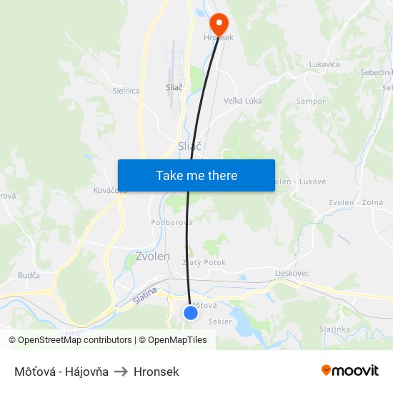 Môťová - Hájovňa to Hronsek map