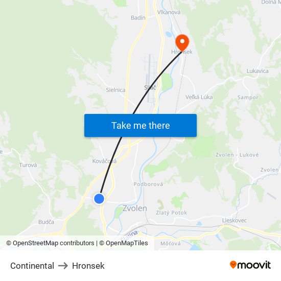 Continental to Hronsek map