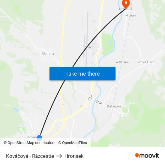 Kováčová - Rázcestie to Hronsek map