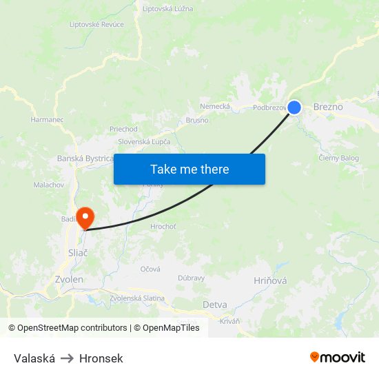 Valaská to Hronsek map