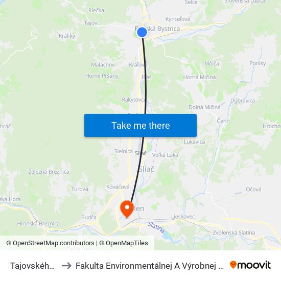 Tajovského, Park to Fakulta Environmentálnej A Výrobnej Technicky Tuzvo map