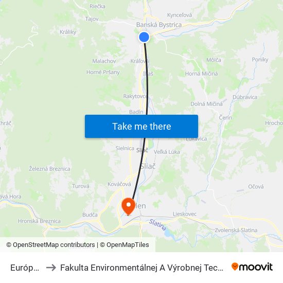 Európa Sc to Fakulta Environmentálnej A Výrobnej Technicky Tuzvo map