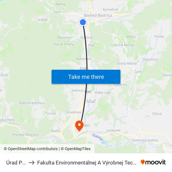 Úrad Pv Sr to Fakulta Environmentálnej A Výrobnej Technicky Tuzvo map