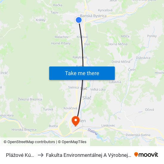 Plážové Kúpalisko to Fakulta Environmentálnej A Výrobnej Technicky Tuzvo map