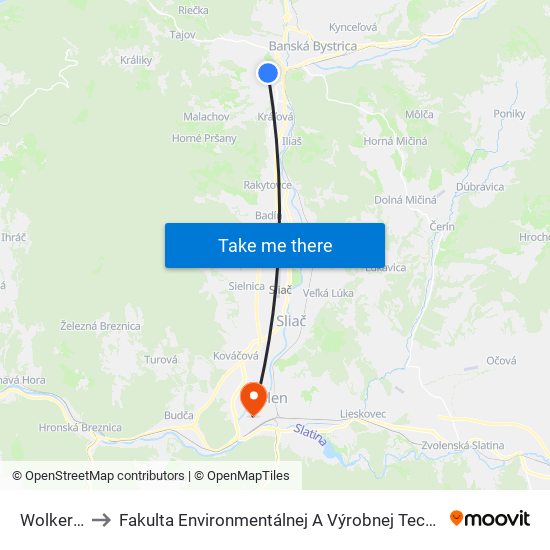 Wolkerova to Fakulta Environmentálnej A Výrobnej Technicky Tuzvo map