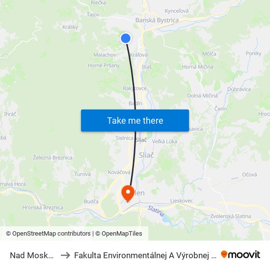 Nad Moskovskou to Fakulta Environmentálnej A Výrobnej Technicky Tuzvo map