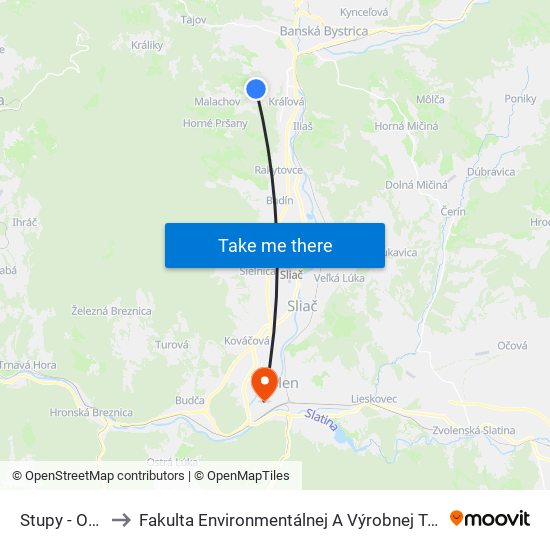 Stupy - Otočka to Fakulta Environmentálnej A Výrobnej Technicky Tuzvo map