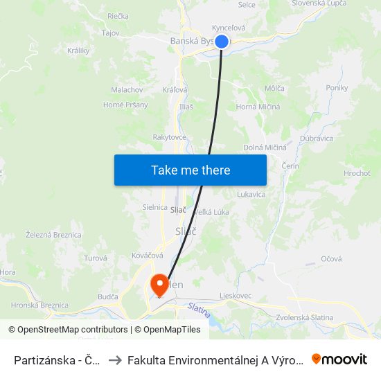 Partizánska - Čerp. Stanica to Fakulta Environmentálnej A Výrobnej Technicky Tuzvo map