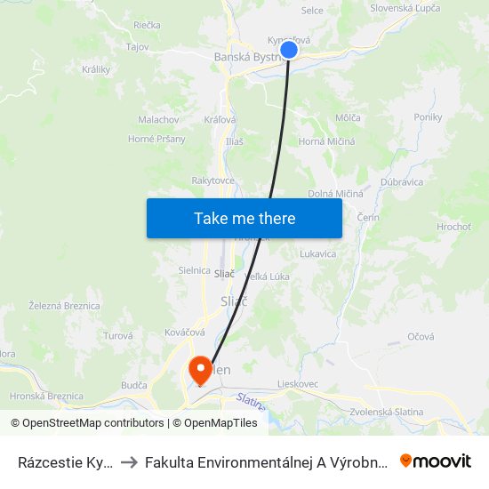 Rázcestie Kynceľová to Fakulta Environmentálnej A Výrobnej Technicky Tuzvo map