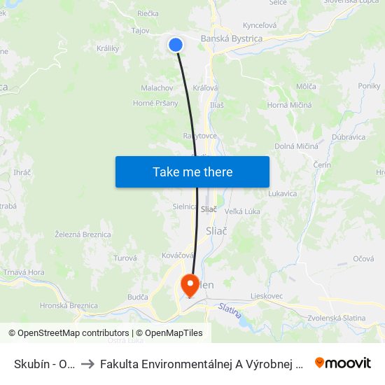 Skubín - Otočka to Fakulta Environmentálnej A Výrobnej Technicky Tuzvo map