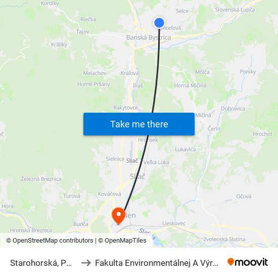 Starohorská, POD Bánošom to Fakulta Environmentálnej A Výrobnej Technicky Tuzvo map