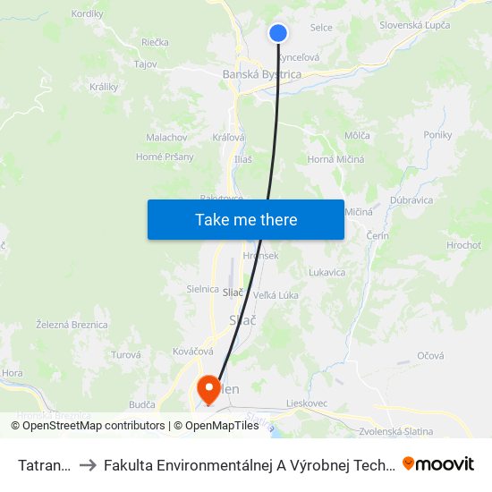 Tatranská to Fakulta Environmentálnej A Výrobnej Technicky Tuzvo map