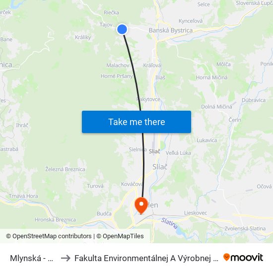 Mlynská - Otočka to Fakulta Environmentálnej A Výrobnej Technicky Tuzvo map