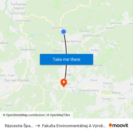 Rázcestie Špania Dolina to Fakulta Environmentálnej A Výrobnej Technicky Tuzvo map