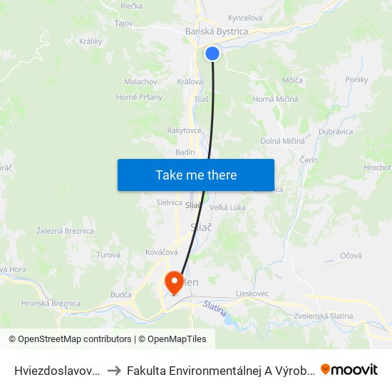 Hviezdoslavova - Alpinka to Fakulta Environmentálnej A Výrobnej Technicky Tuzvo map