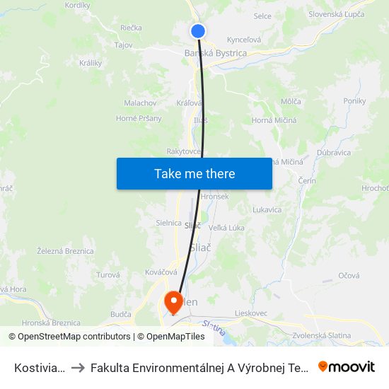 Kostiviarska to Fakulta Environmentálnej A Výrobnej Technicky Tuzvo map