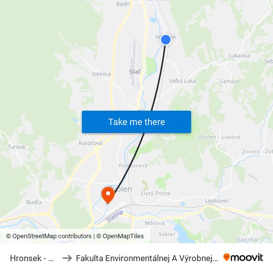 Hronsek - Bytovky to Fakulta Environmentálnej A Výrobnej Technicky Tuzvo map