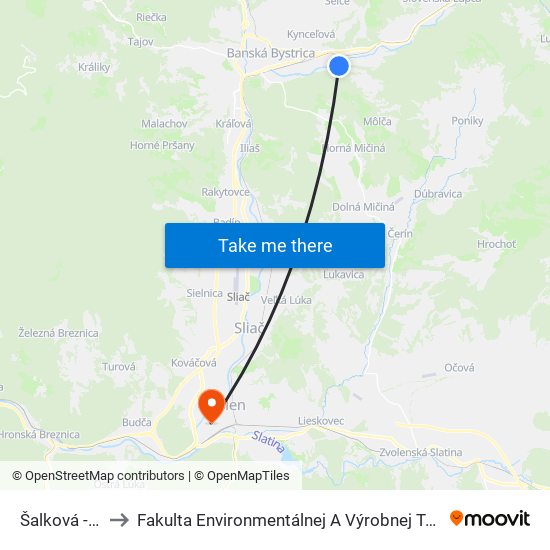 Šalková - Mlyn to Fakulta Environmentálnej A Výrobnej Technicky Tuzvo map