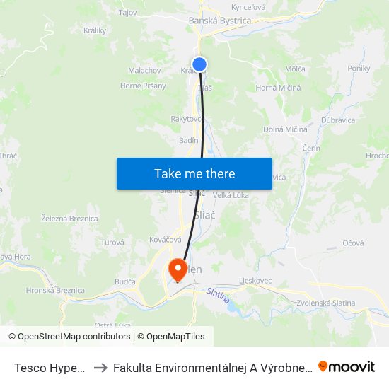 Tesco Hypermarket to Fakulta Environmentálnej A Výrobnej Technicky Tuzvo map