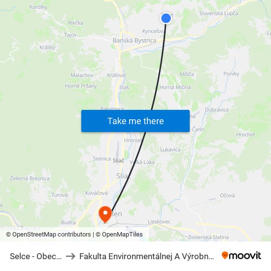 Selce - Obecný Úrad to Fakulta Environmentálnej A Výrobnej Technicky Tuzvo map