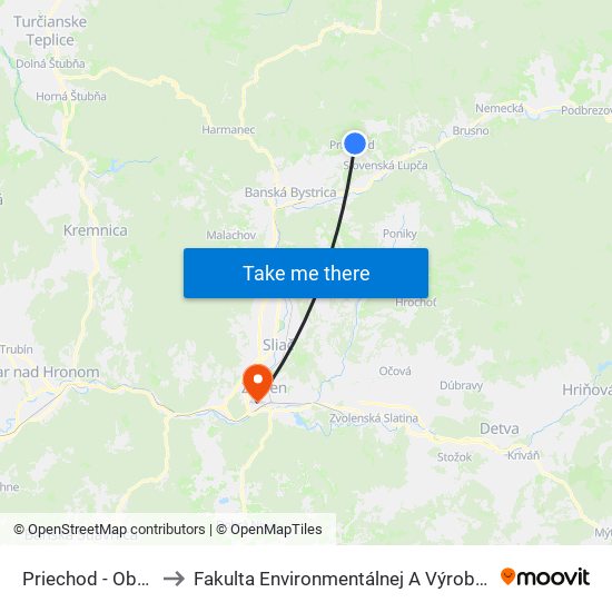 Priechod - Obecný Úrad to Fakulta Environmentálnej A Výrobnej Technicky Tuzvo map