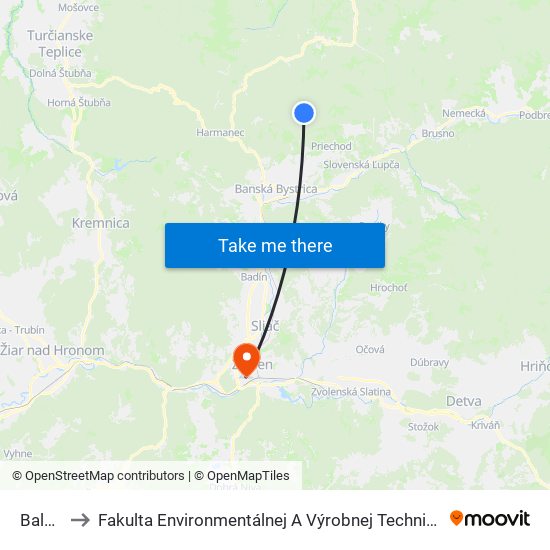 Baláže to Fakulta Environmentálnej A Výrobnej Technicky Tuzvo map